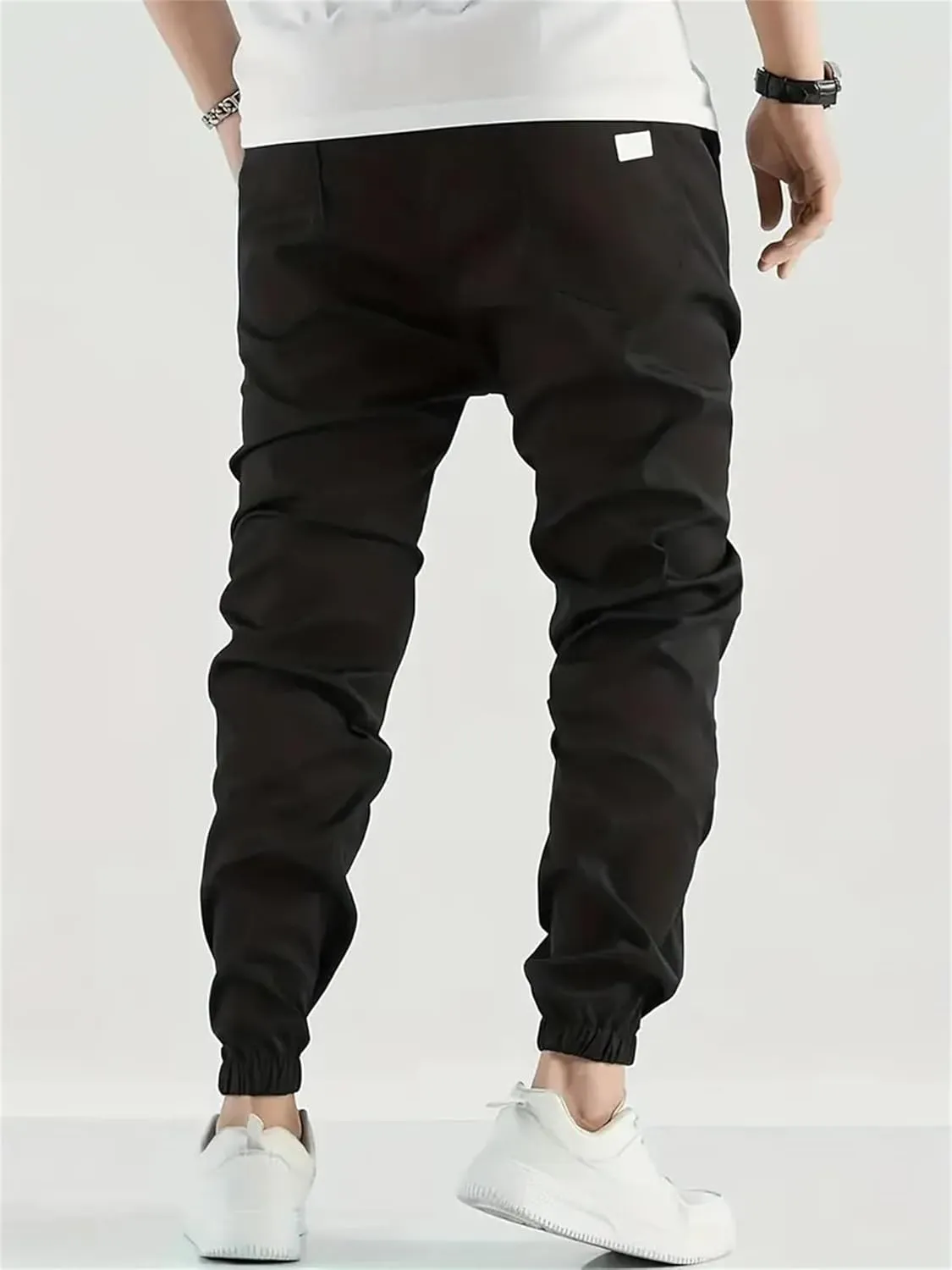 Men's Casual Pants Twill Elastic Drawstring Waist Tapered Chino Pants Cargo Work Hiking Pants Sweatpants with Pockets