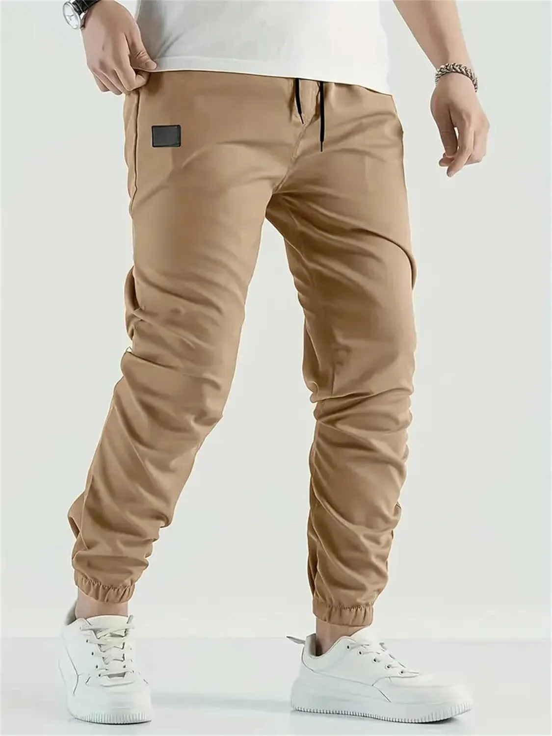 Men's Casual Pants Twill Elastic Drawstring Waist Tapered Chino Pants Cargo Work Hiking Pants Sweatpants with Pockets