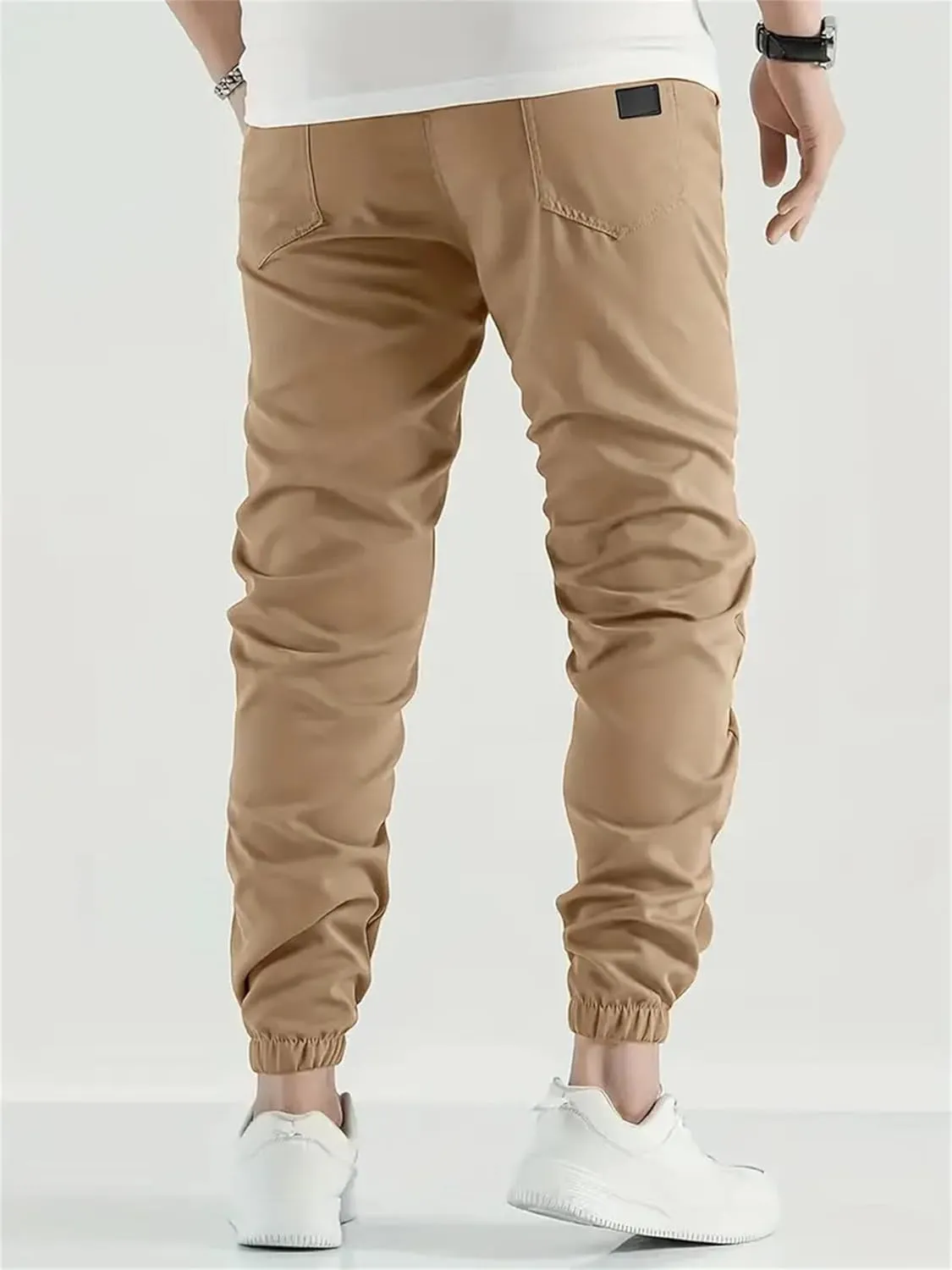 Men's Casual Pants Twill Elastic Drawstring Waist Tapered Chino Pants Cargo Work Hiking Pants Sweatpants with Pockets