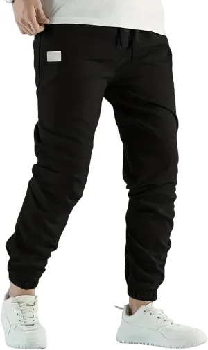 Men's Casual Pants Twill Elastic Drawstring Waist Tapered Chino Pants Cargo Work Hiking Pants Sweatpants with Pockets