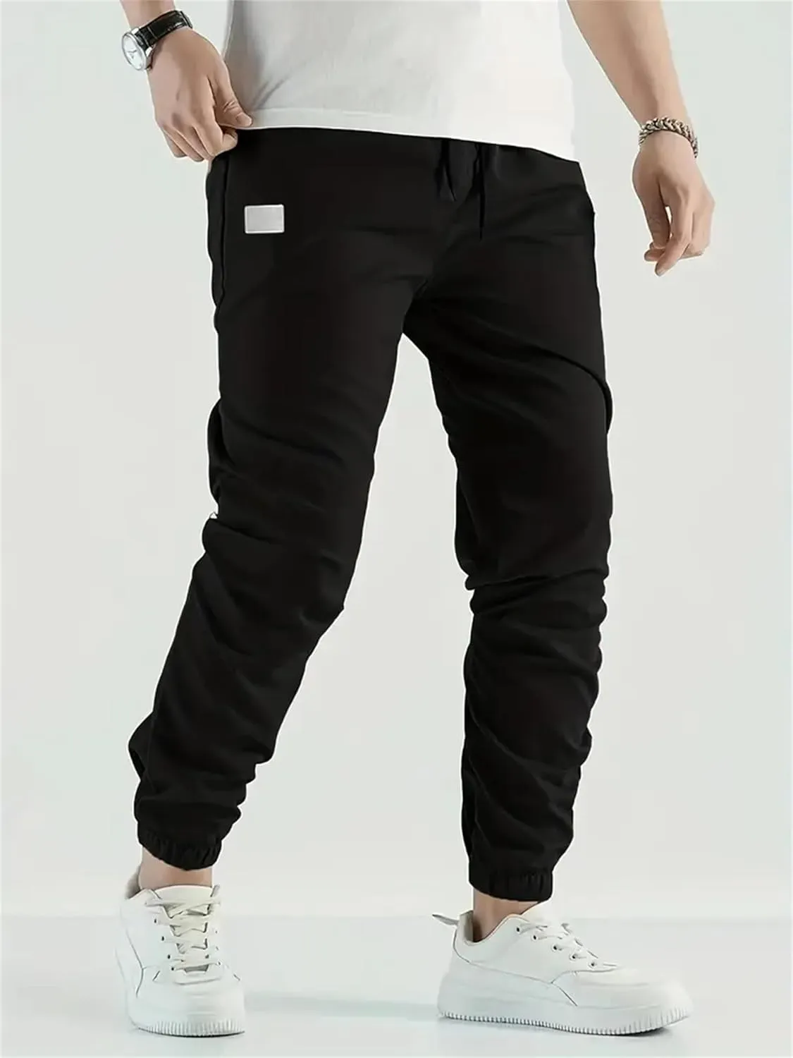 Men's Casual Pants Twill Elastic Drawstring Waist Tapered Chino Pants Cargo Work Hiking Pants Sweatpants with Pockets