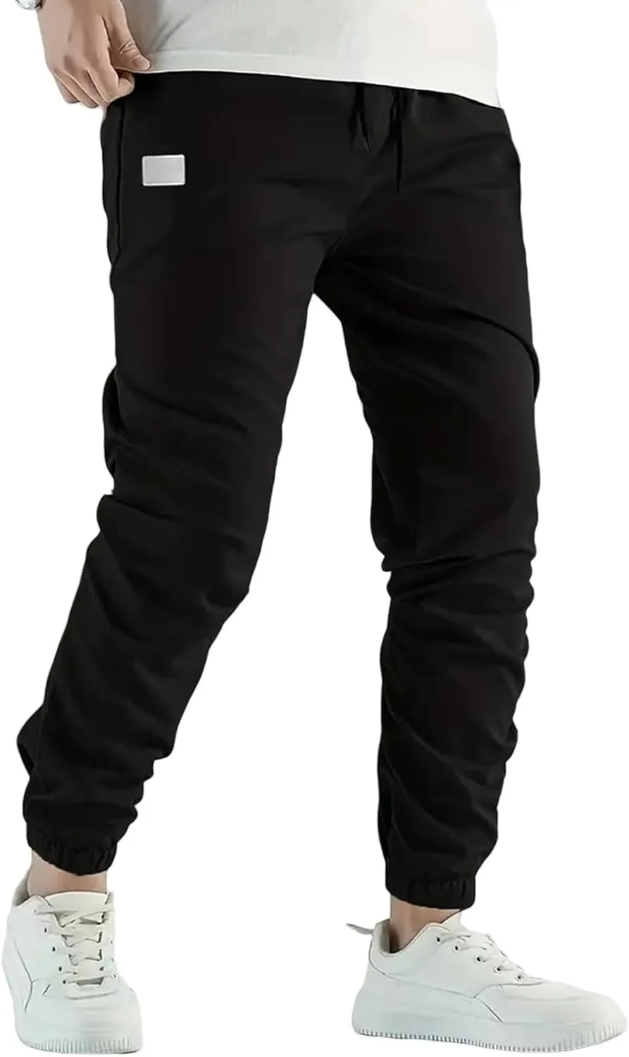 Men's Casual Pants Twill Elastic Drawstring Waist Tapered Chino Pants Cargo Work Hiking Pants Sweatpants with Pockets