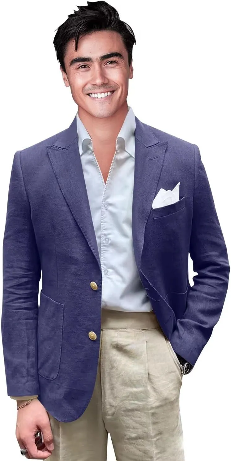 Men's Cotton Linen Casual Blazer Jackets Regular Fit Suit Jacket Lightweight Business Sport Coats