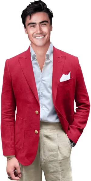 Men's Cotton Linen Casual Blazer Jackets Regular Fit Suit Jacket Lightweight Business Sport Coats