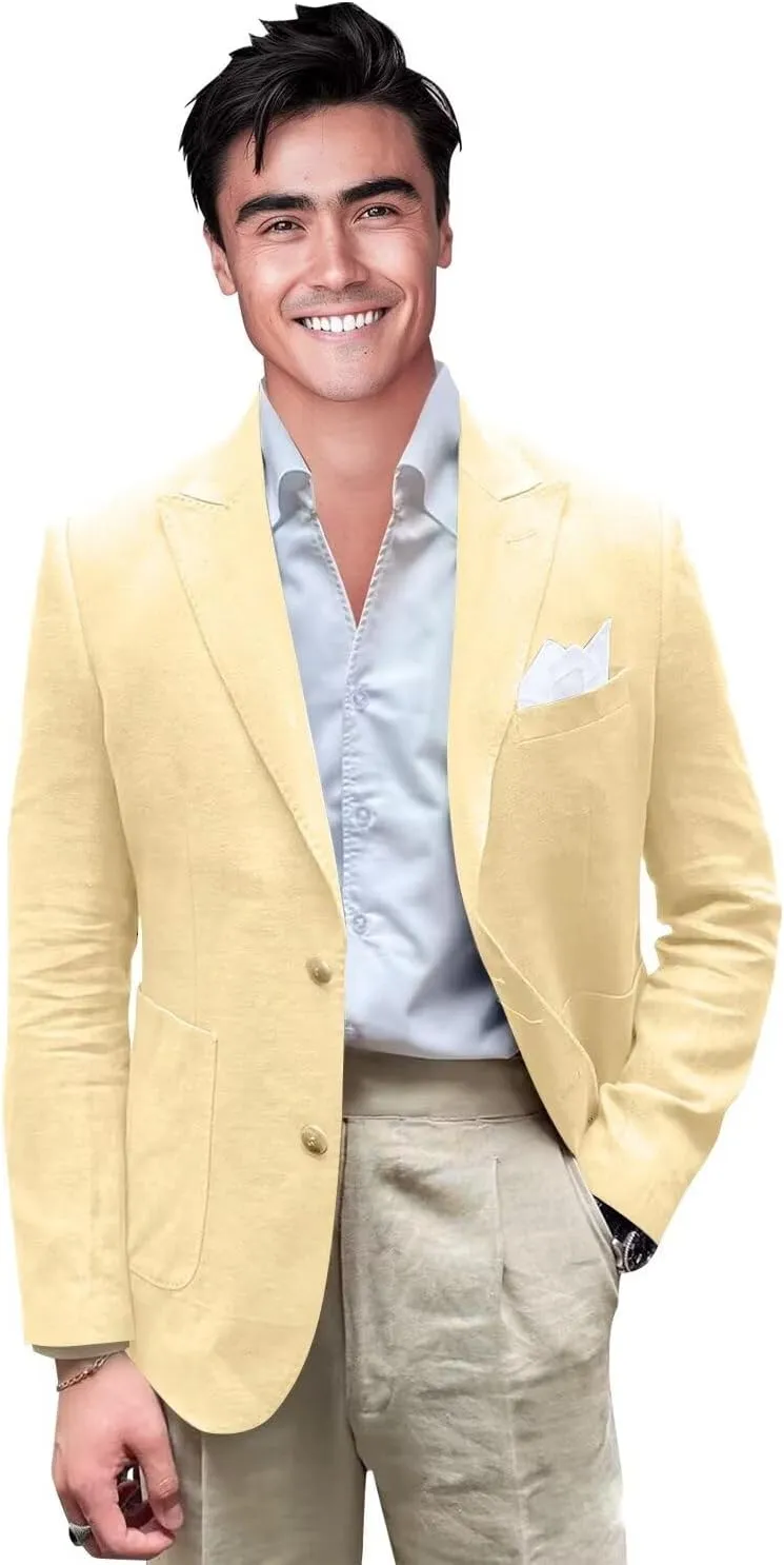 Men's Cotton Linen Casual Blazer Jackets Regular Fit Suit Jacket Lightweight Business Sport Coats
