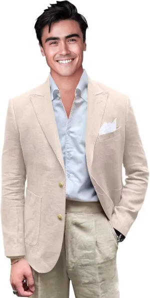 Men's Cotton Linen Casual Blazer Jackets Regular Fit Suit Jacket Lightweight Business Sport Coats