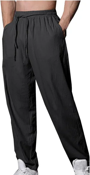Mens Cotton Linen Straight Pants Fashion Lantern Pant Drawstring Lightweight Going Out Trousers Solid Casual Clothing