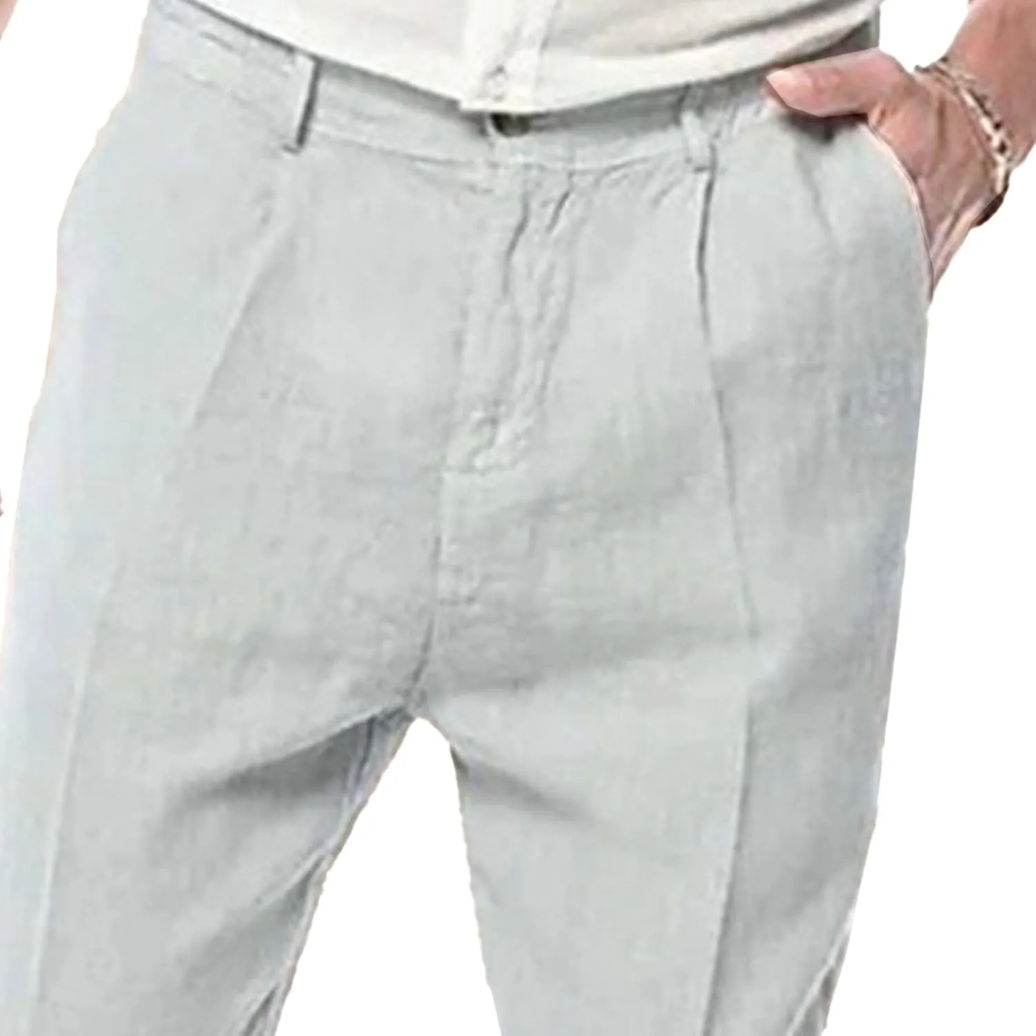 Mens Lightweight Business Trousers Casual Summer Beach Yoga Pants Slim Fit Elastic Waistband Slack