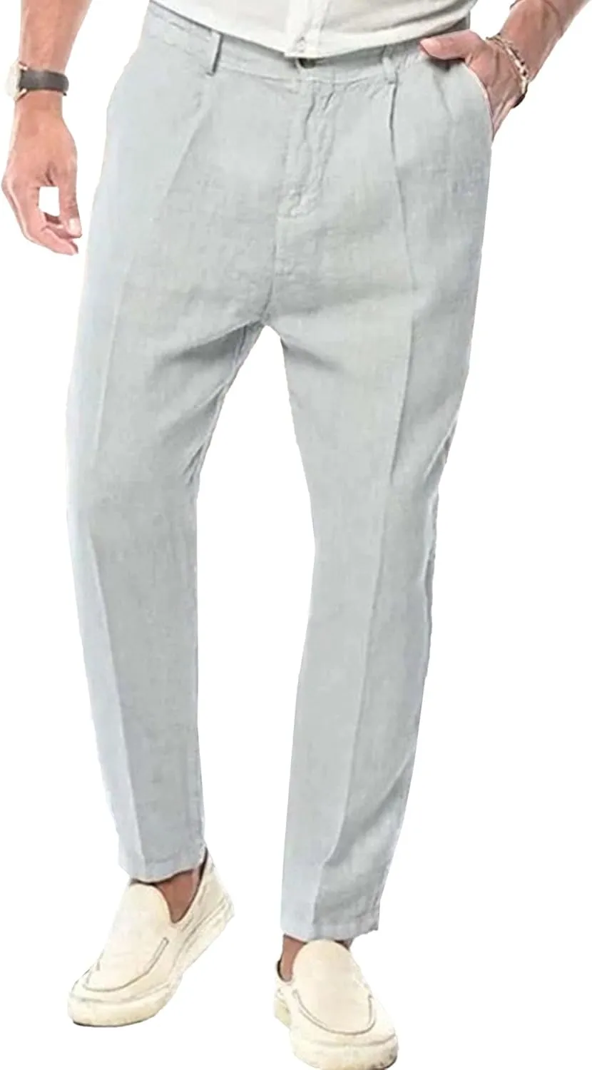 Mens Lightweight Business Trousers Casual Summer Beach Yoga Pants Slim Fit Elastic Waistband Slack