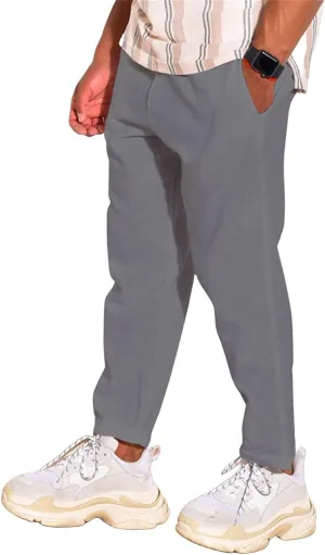 Men's Linen Cotton Pants Casual Beach Trousers Fit Elastic Waist Joggers Drawstring Pants for All Season