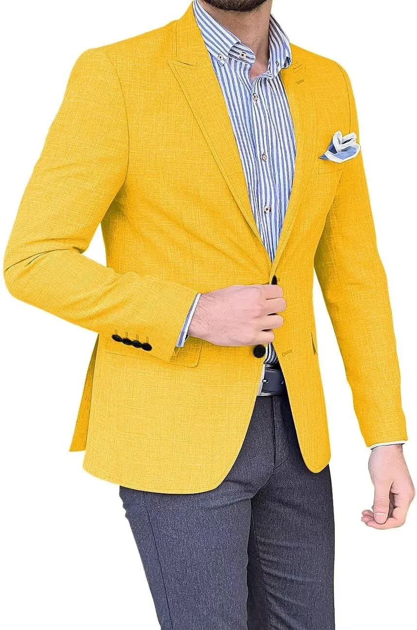 Mens Linen Suit Jackets Casual Two Button Slim Fit Blazers Suit Sport Coats for Wedding Prom Party