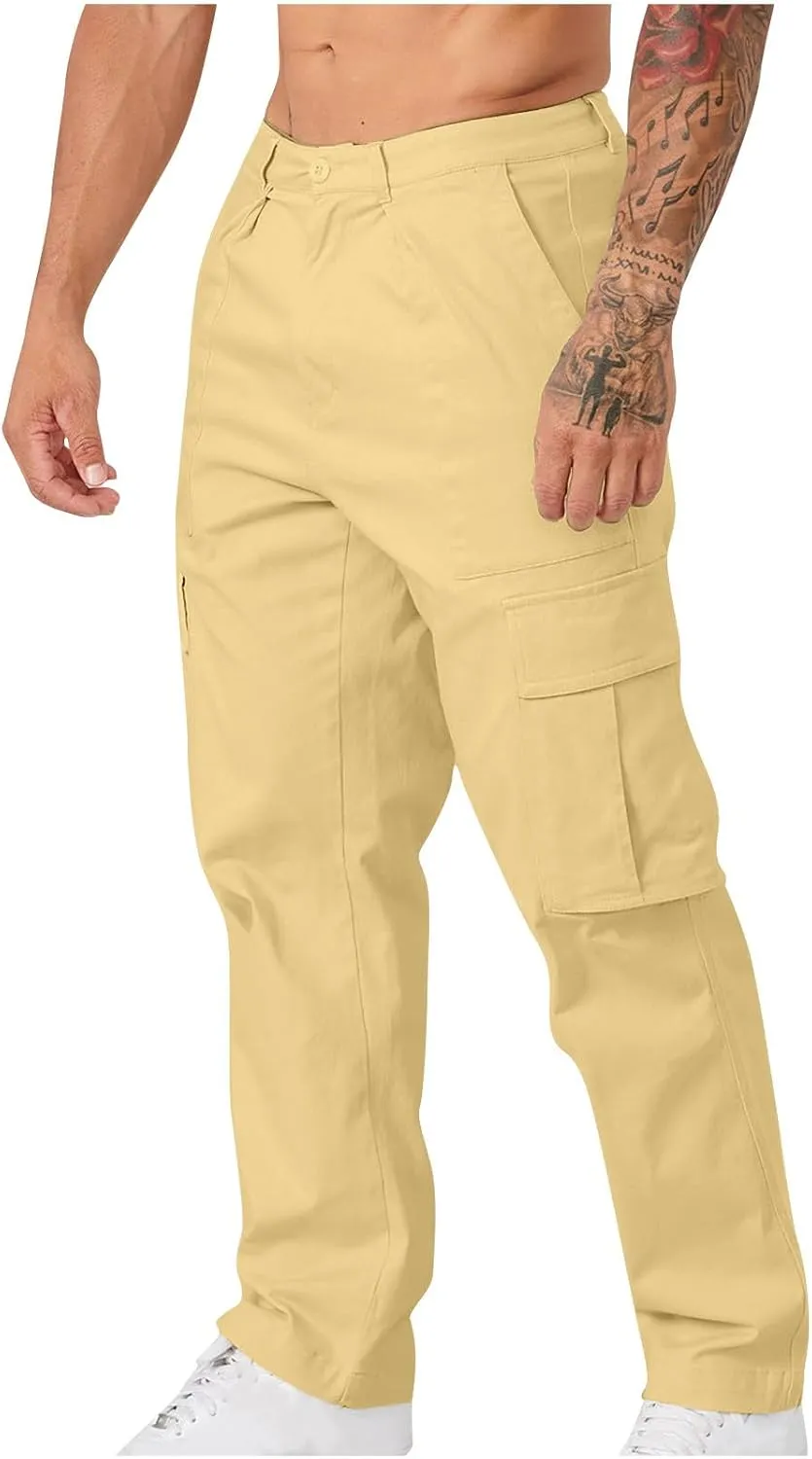 Men's Pants Straight-Fit Casual Stretch Chino Pant Tactical Sports Athletic Slim Fit Work Outdoor Trousers