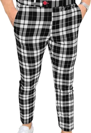 Men's Slim Fit Flat Front Dress Pants Plaid Casual Chinos Suit Pants Stretch Straight Fit Business Trousers