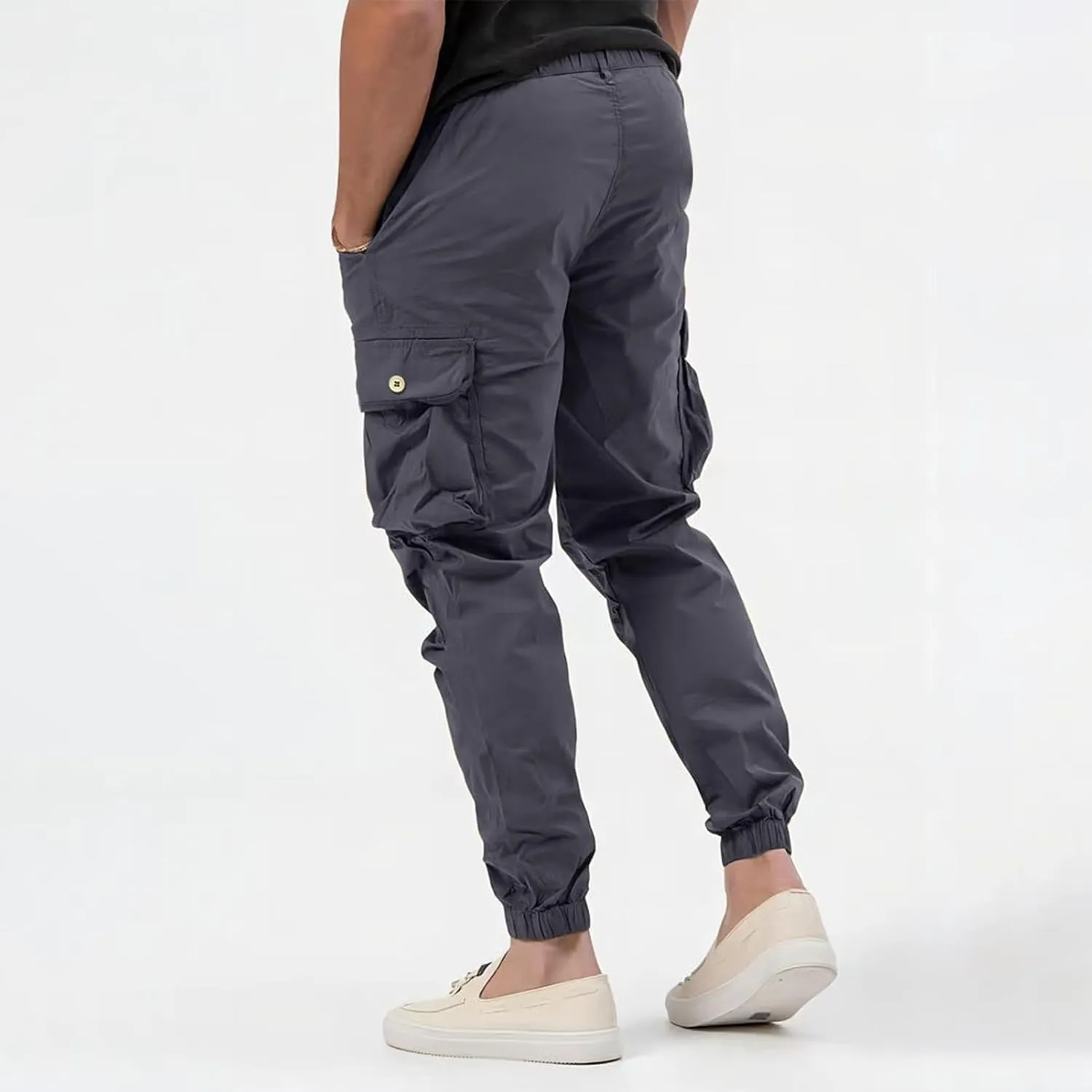 Men's Stretch Cargo Pants Outdoor Hiking Tapered Pants Solid Color Slim Fit Trousers Lightweight Baggy Work Trousers