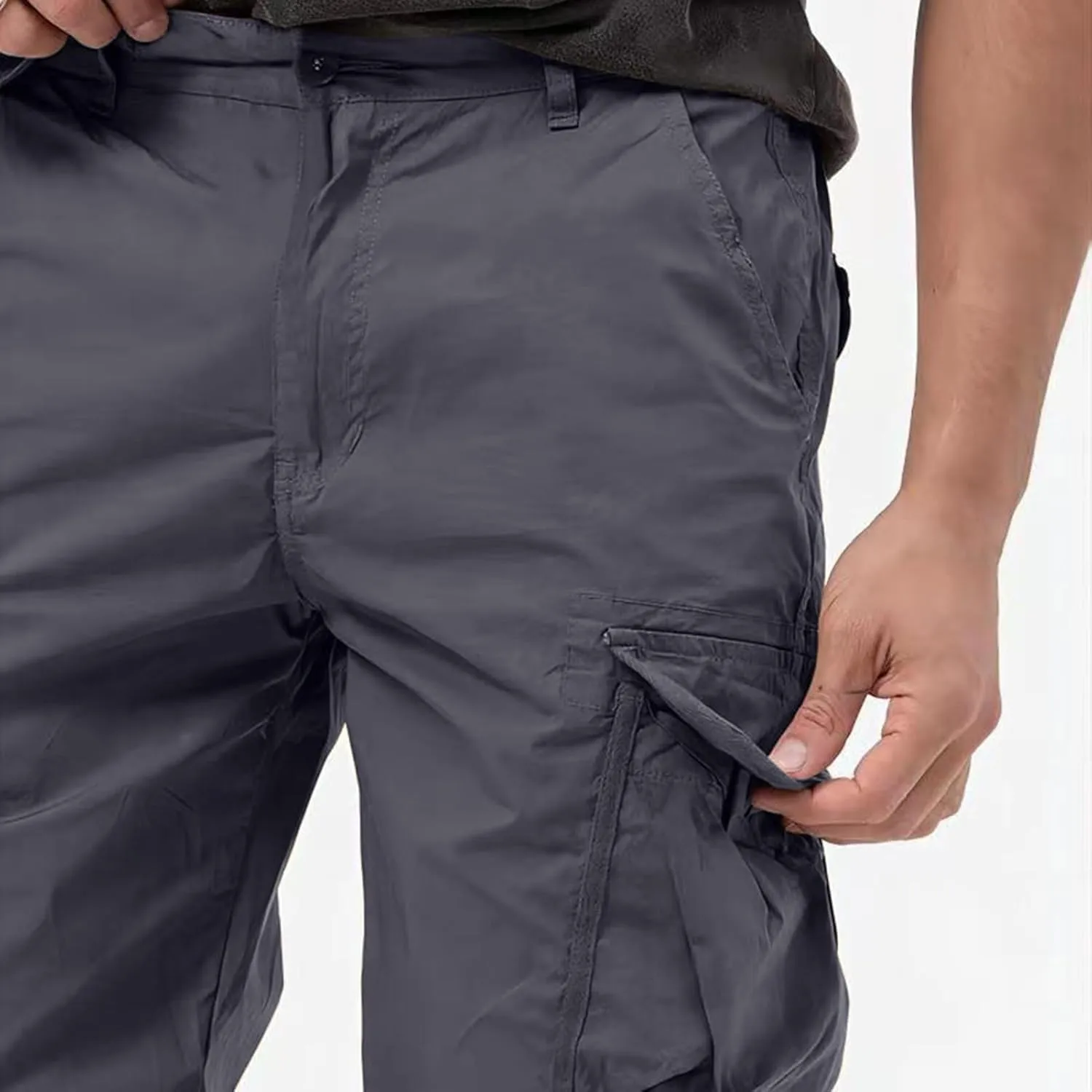Men's Stretch Cargo Pants Outdoor Hiking Tapered Pants Solid Color Slim Fit Trousers Lightweight Baggy Work Trousers