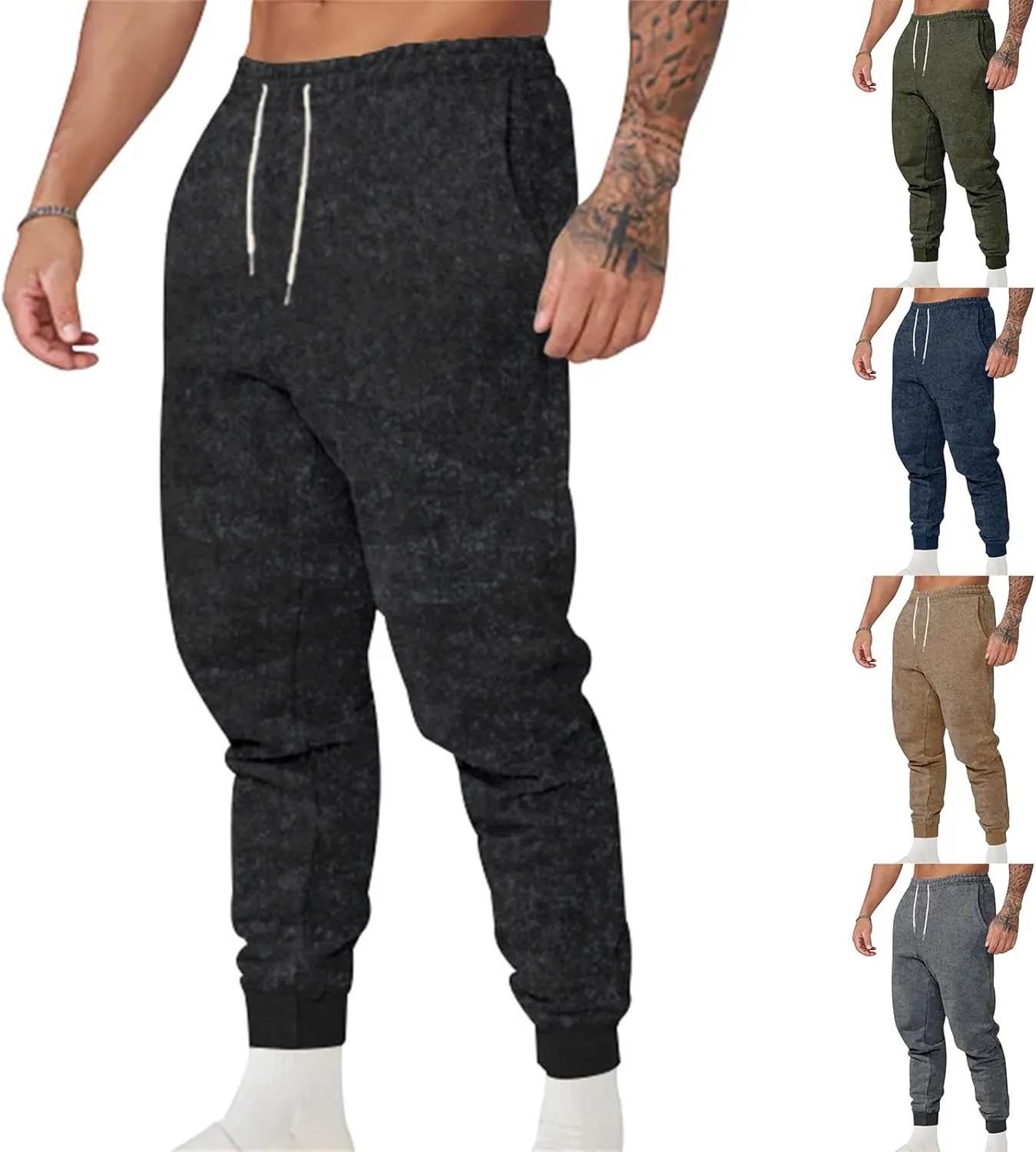 Men's Stretch Cargo Sweatpants Drawstring Elastic Tapered Pants Wide Leg Track Pants Slim Fit Trousers with Pockets