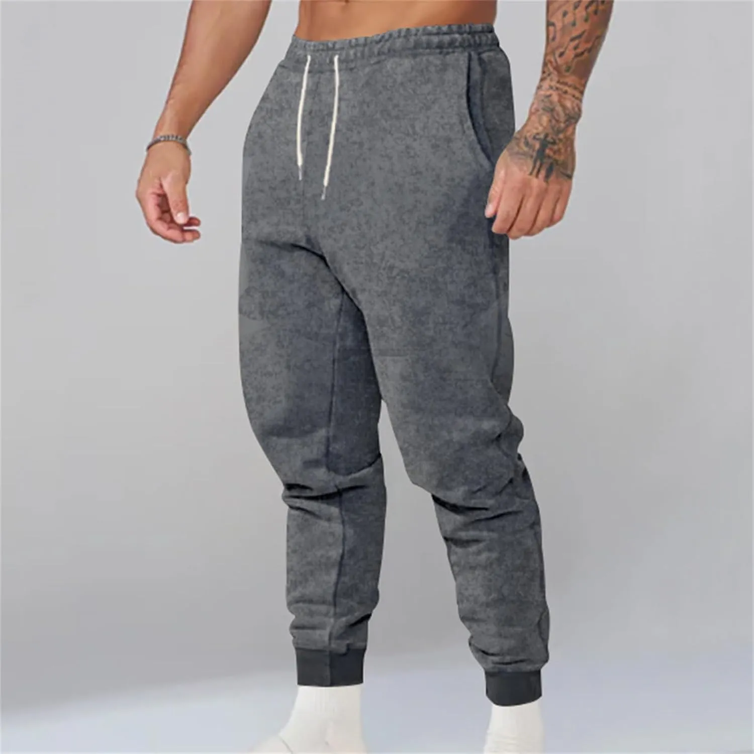 Men's Stretch Cargo Sweatpants Drawstring Elastic Tapered Pants Wide Leg Track Pants Slim Fit Trousers with Pockets