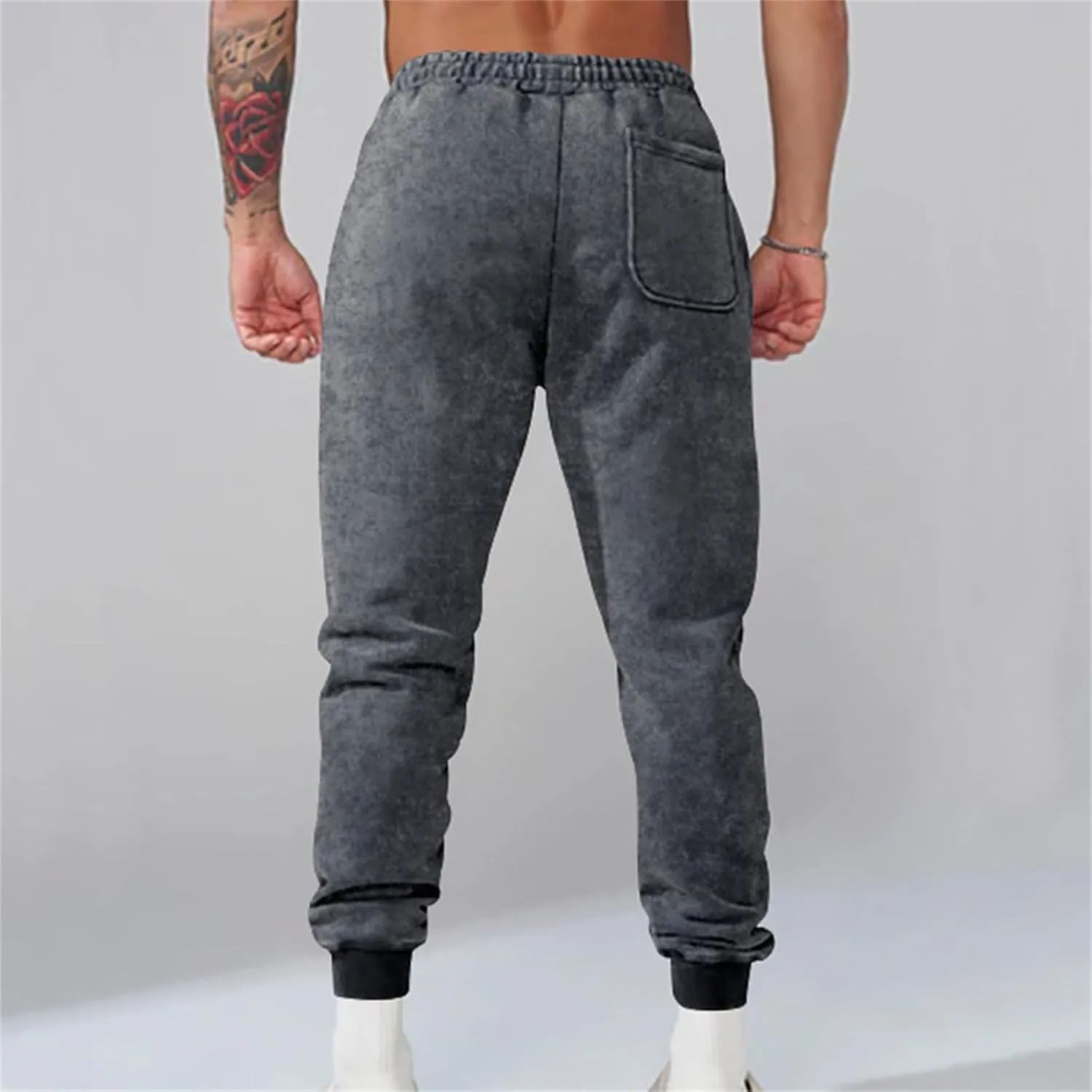 Men's Stretch Cargo Sweatpants Drawstring Elastic Tapered Pants Wide Leg Track Pants Slim Fit Trousers with Pockets