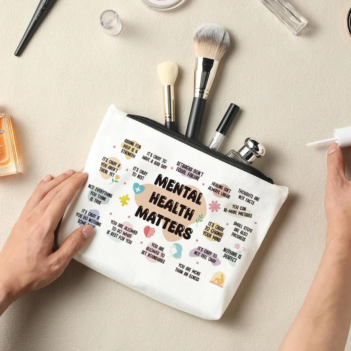 Mental Health Gifts, Makeup Bag Cosmetic Bag, Inspirational Gifts for Women, Mental Health Awareness, Positive Affirmations for Female Mentor Psychologist Friend Friendship Birthday Mothers Day