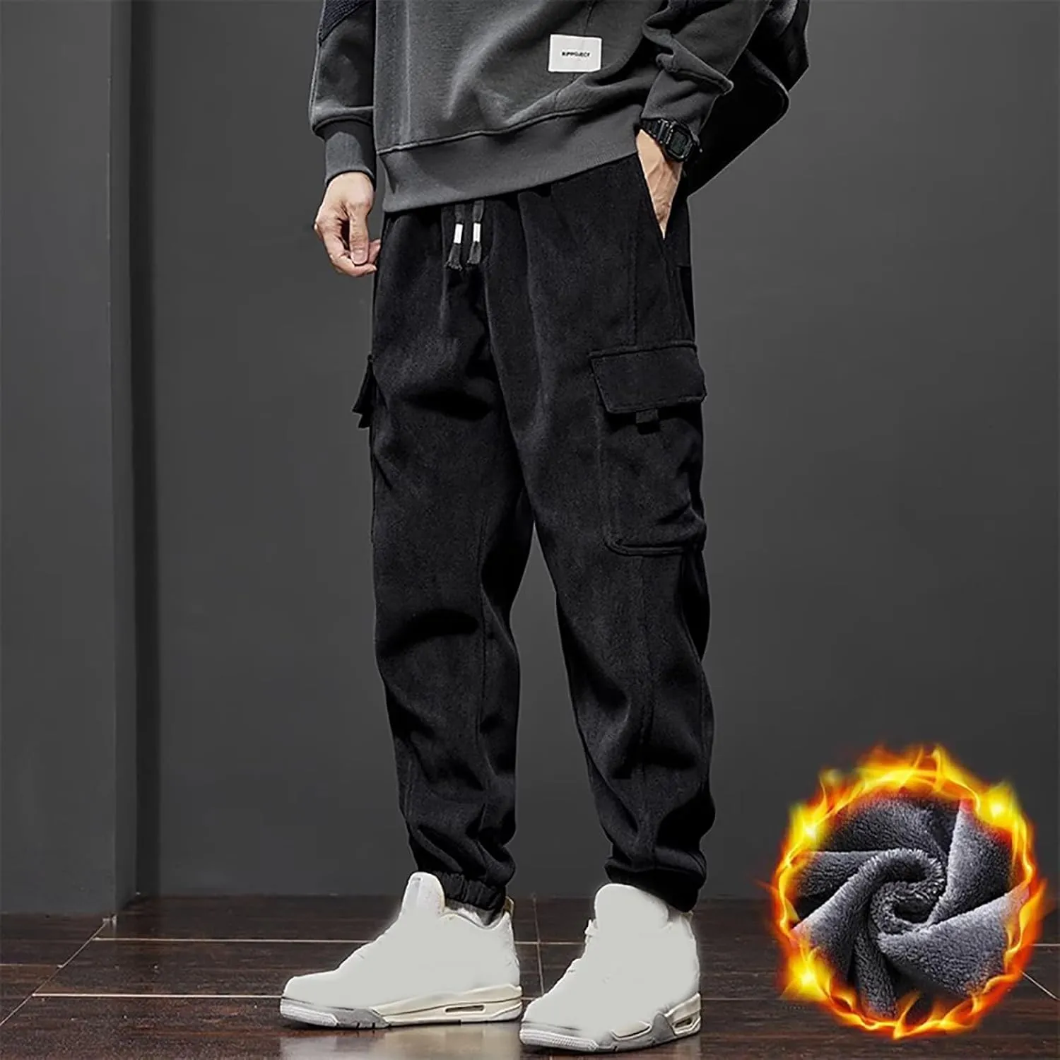 MIDOO Mens Cargo Pant Elastic Waist Casual Jogger Pant Stretch Drawstring Elastic Waist Tapered Leg Sweatpants with Pockets