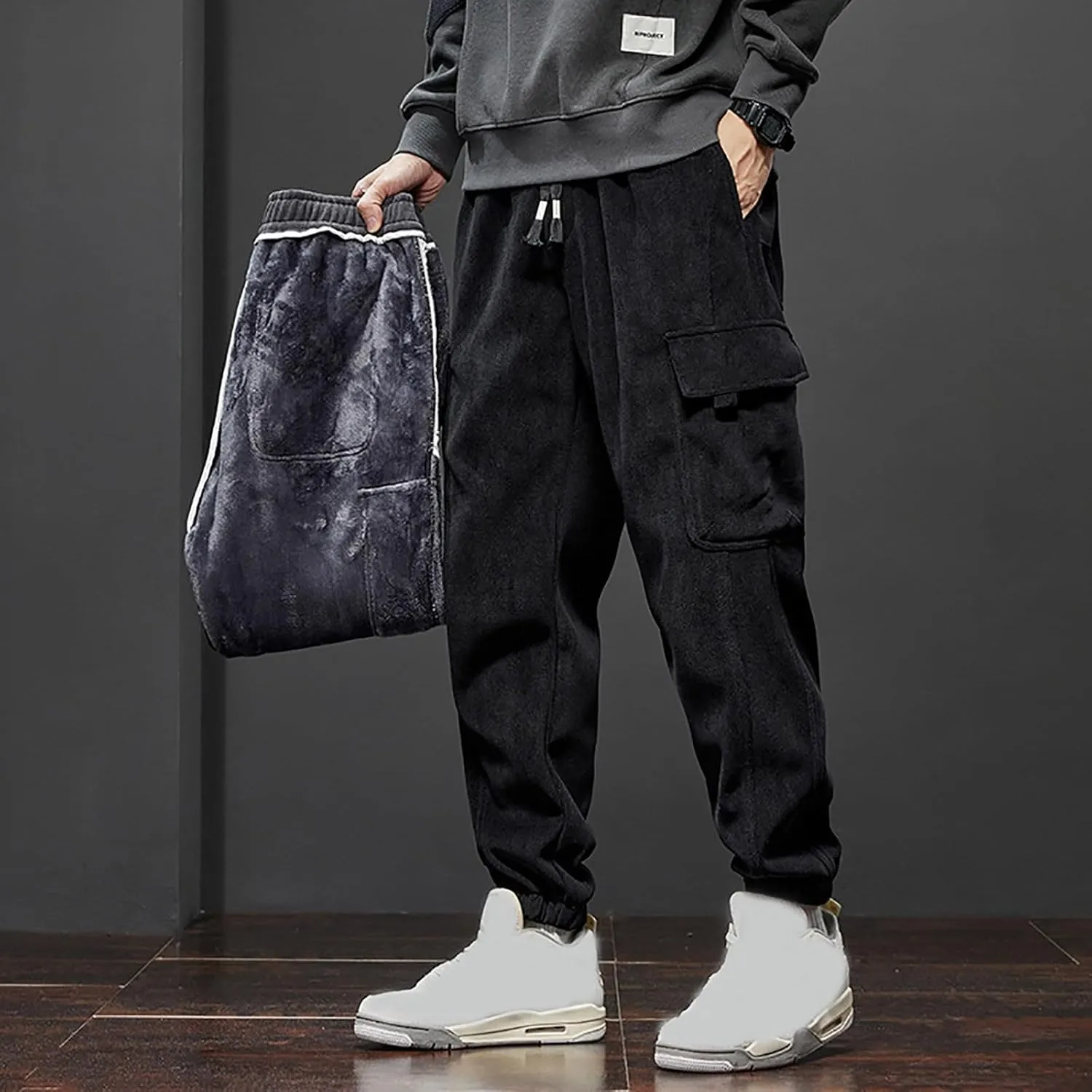 MIDOO Mens Cargo Pant Elastic Waist Casual Jogger Pant Stretch Drawstring Elastic Waist Tapered Leg Sweatpants with Pockets