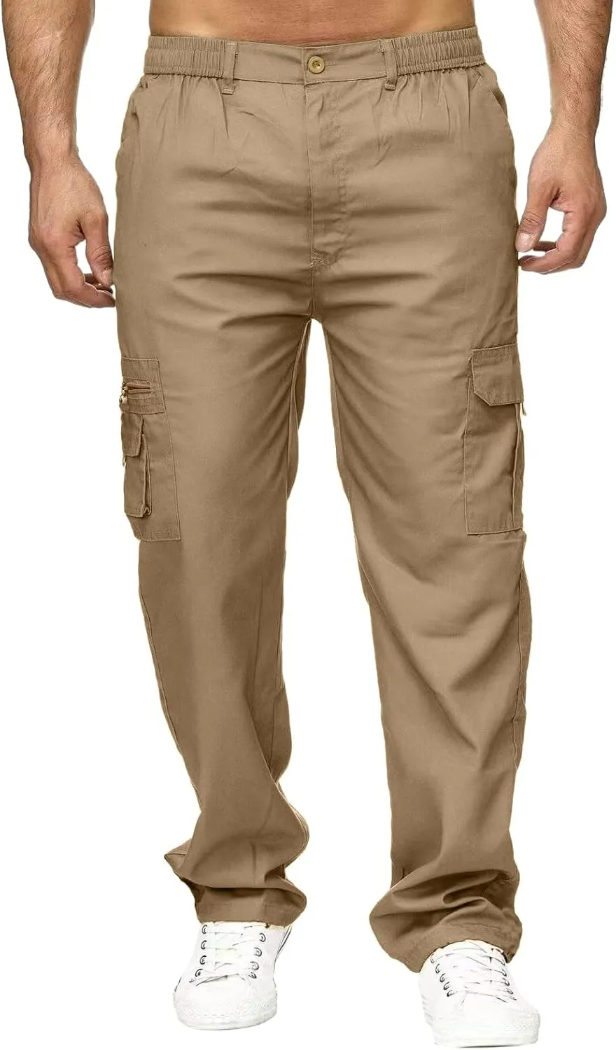 MIDOO Mens Tactical Pants Stretch Flex Casual Fleece Loose Open Bottom Athletic Pants Straight Leg Outdoor Hiking Pants