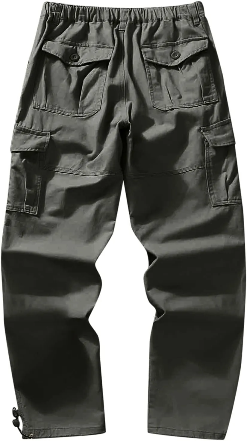 MIDOO Work Pants for Men Construction Flex Casual Pants Stretch Drawstring Waistband Tapered Leg Sweatpants with Pockets