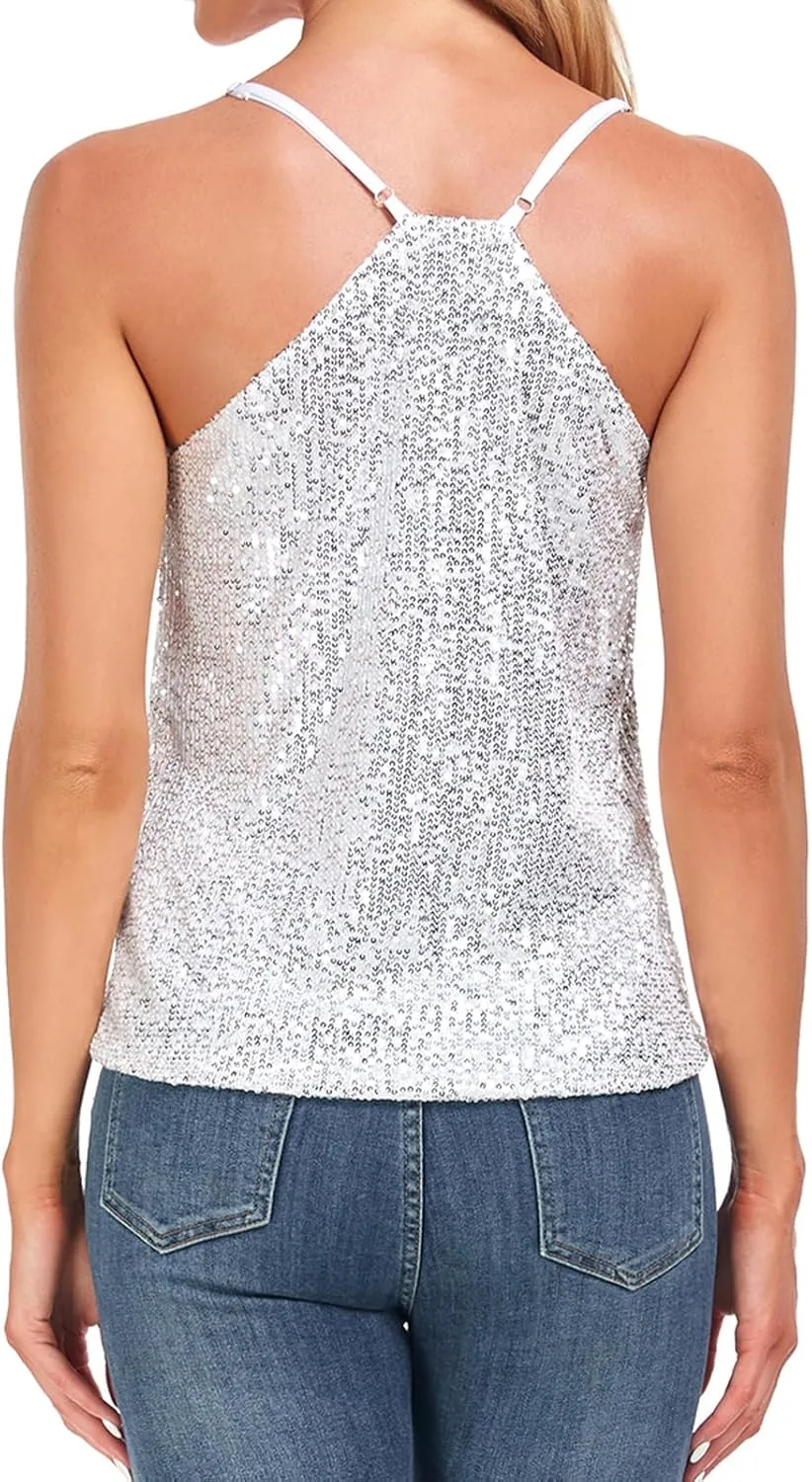 MINTLIMIT Women's Sequin Tops Sleeveless Sparkle Shimmer Camisole Glitter Tank Tops Cocktail Club Party Vest