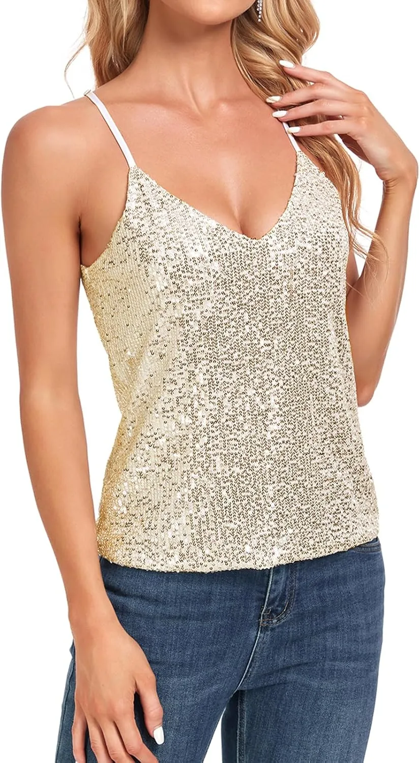 MINTLIMIT Women's Sequin Tops Sleeveless Sparkle Shimmer Camisole Glitter Tank Tops Cocktail Club Party Vest