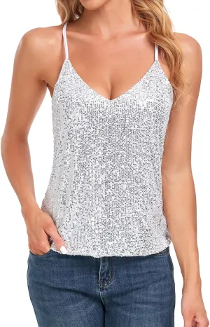 MINTLIMIT Women's Sequin Tops Sleeveless Sparkle Shimmer Camisole Glitter Tank Tops Cocktail Club Party Vest