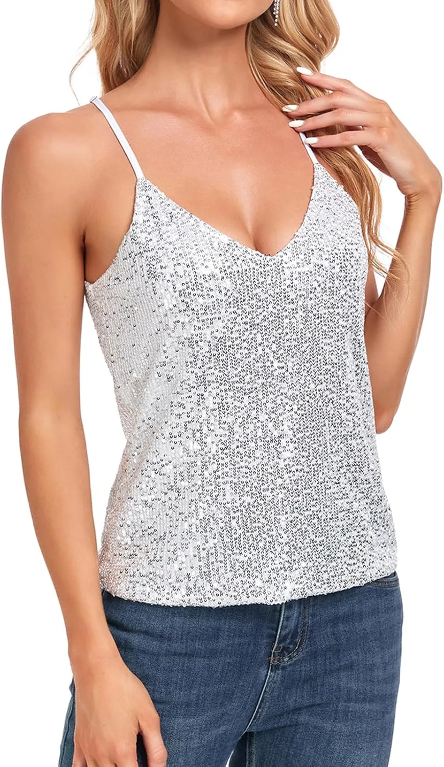 MINTLIMIT Women's Sequin Tops Sleeveless Sparkle Shimmer Camisole Glitter Tank Tops Cocktail Club Party Vest