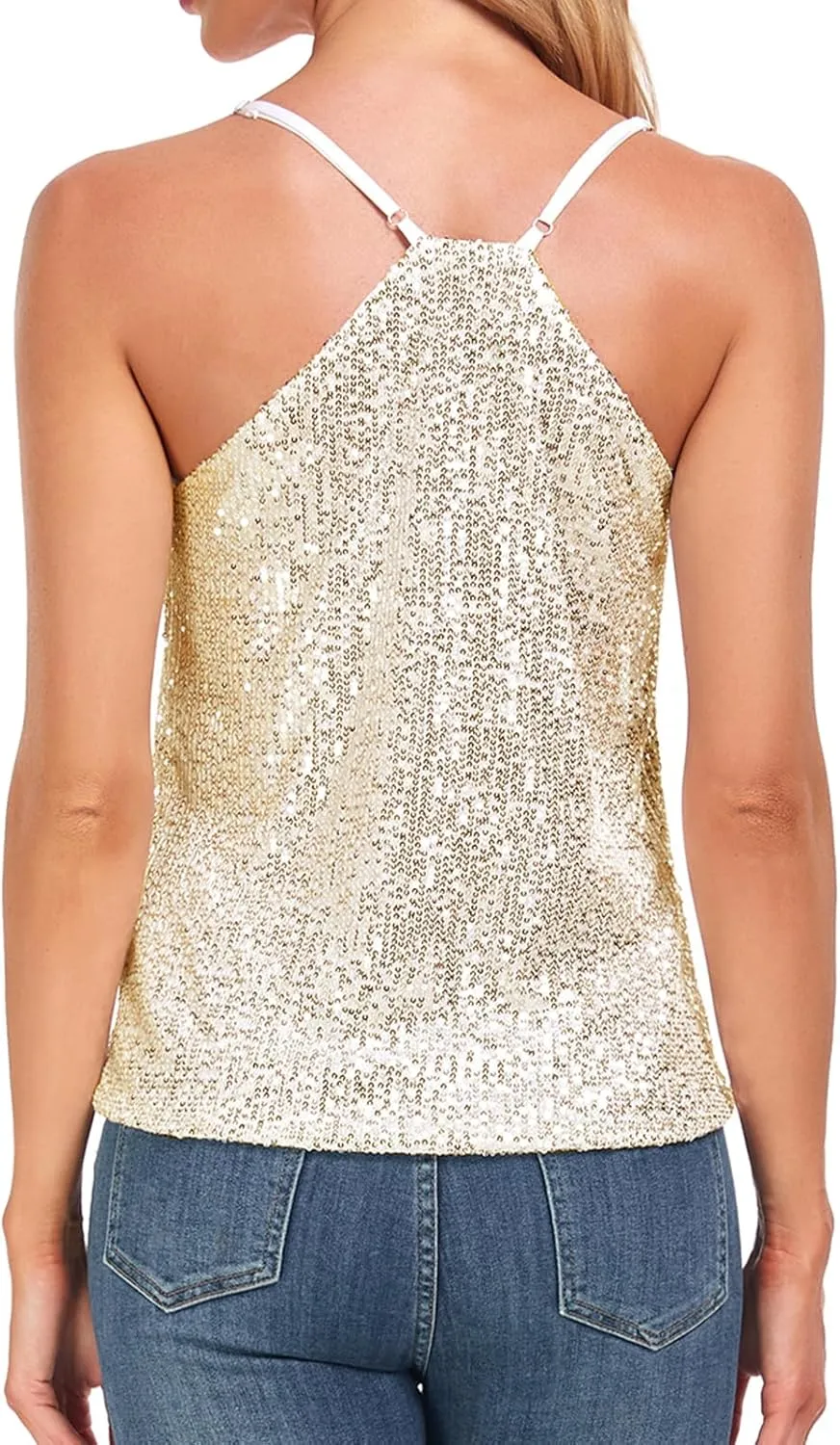 MINTLIMIT Women's Sequin Tops Sleeveless Sparkle Shimmer Camisole Glitter Tank Tops Cocktail Club Party Vest