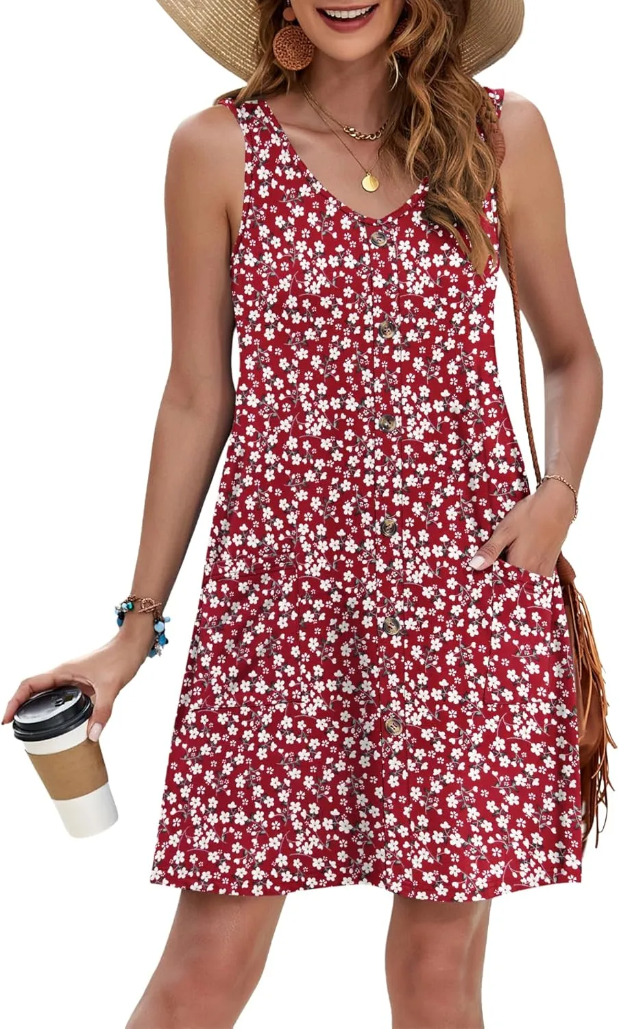 MISFAY Women Summer Dresses Bathing Suit Coverups 2025 Casual V Neck Sleeveless Beach Tank Sun Dresses Swimsuit with Pockets