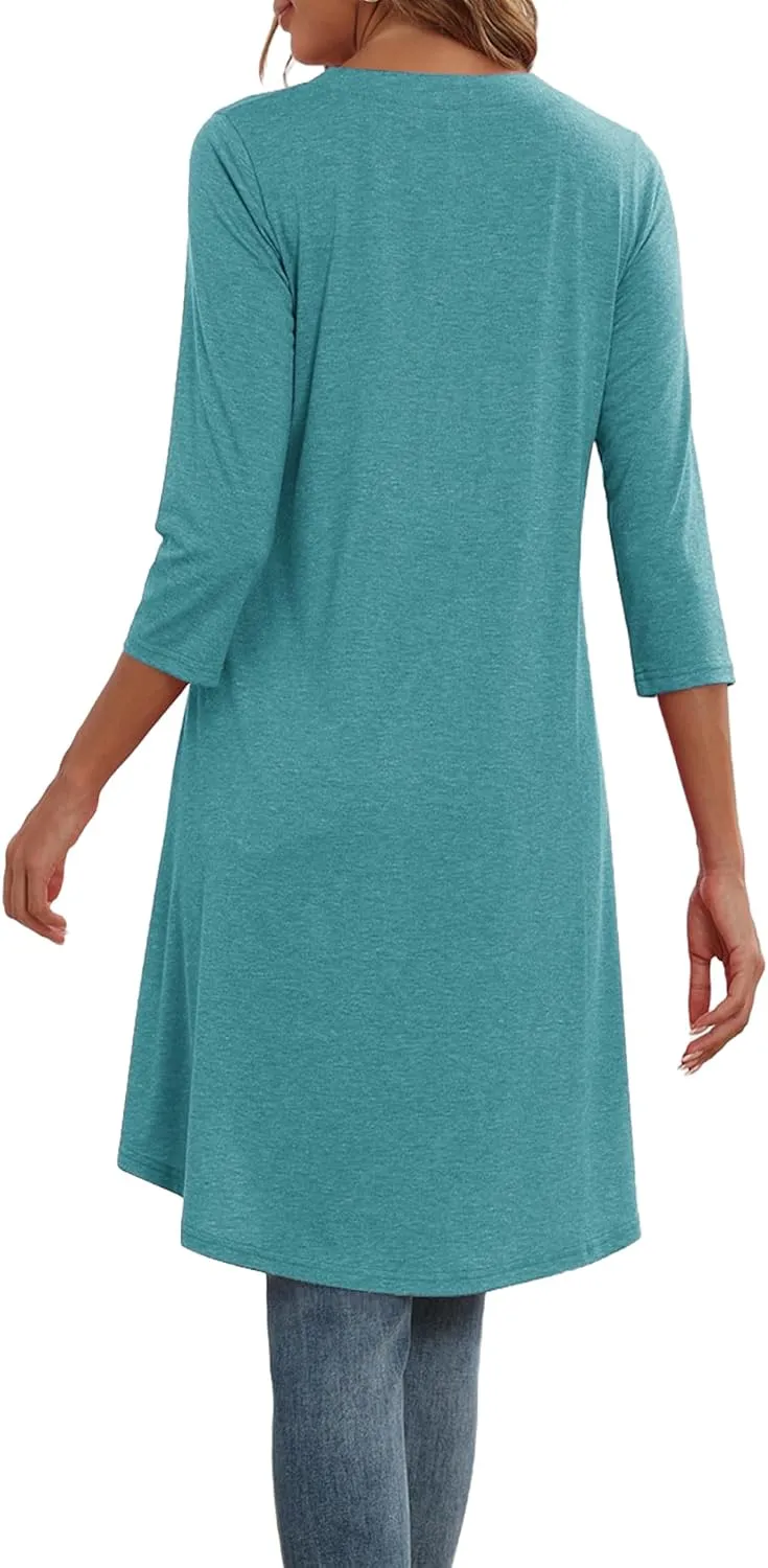 Naggoo Women's 3/4 Sleeve T-Shirts Crew Neck Buttons High Low Loose Casual Long Tunic Tops Blouses S-3XL