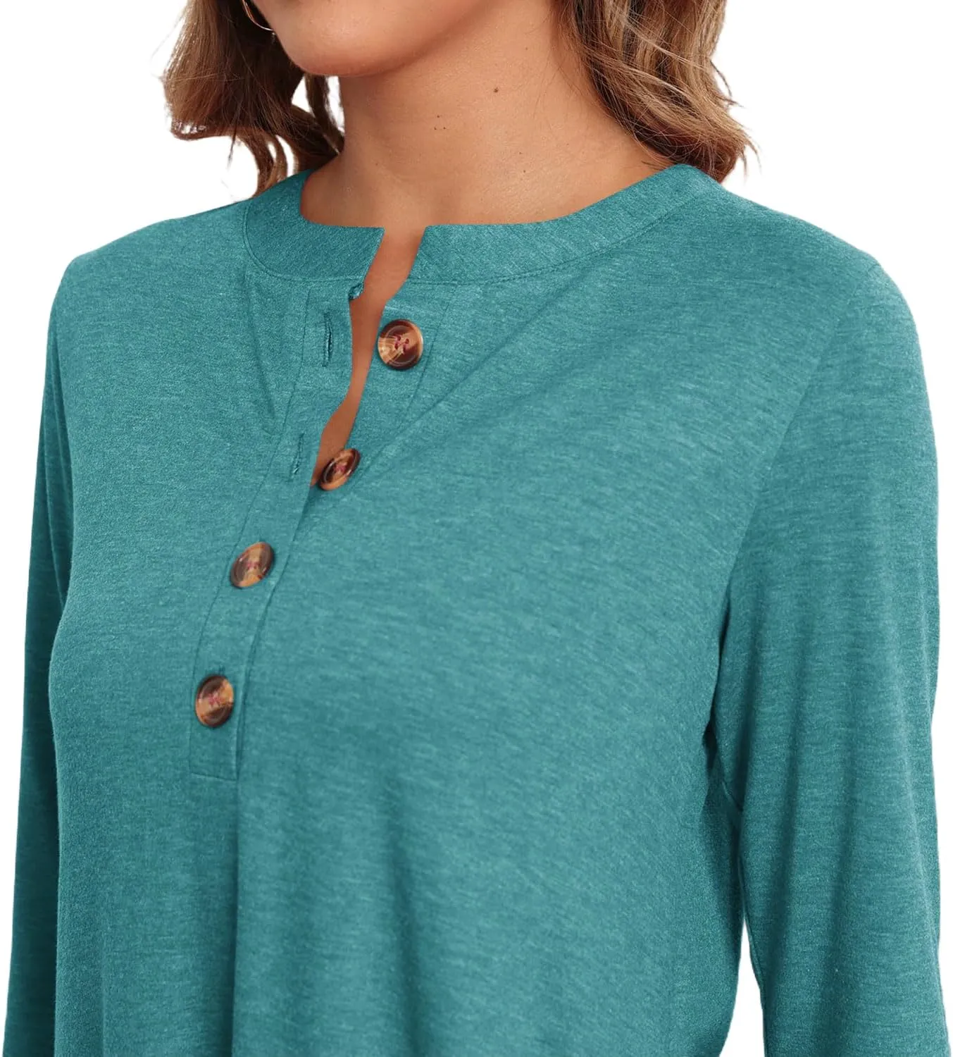 Naggoo Women's 3/4 Sleeve T-Shirts Crew Neck Buttons High Low Loose Casual Long Tunic Tops Blouses S-3XL