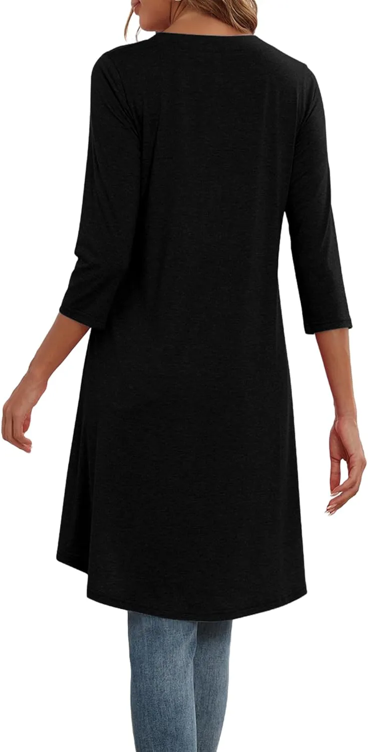 Naggoo Women's 3/4 Sleeve T-Shirts Crew Neck Buttons High Low Loose Casual Long Tunic Tops Blouses S-3XL