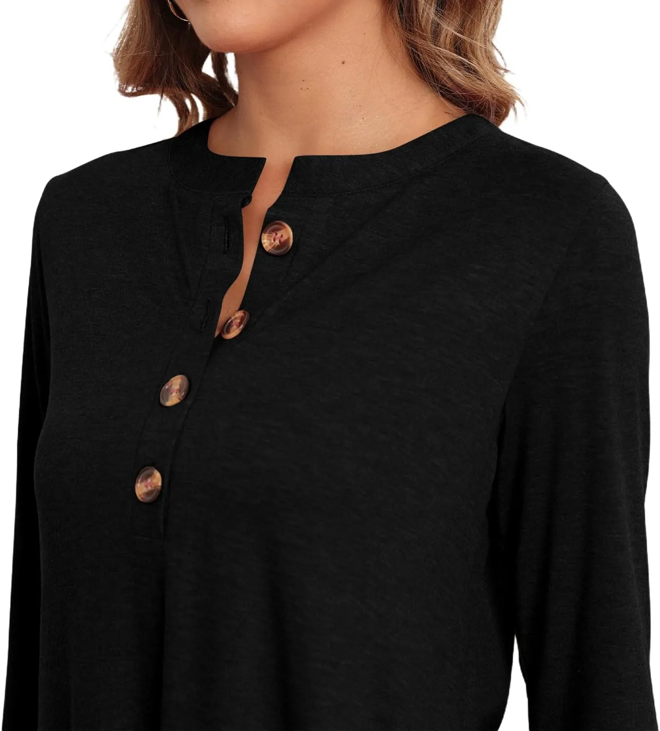 Naggoo Women's 3/4 Sleeve T-Shirts Crew Neck Buttons High Low Loose Casual Long Tunic Tops Blouses S-3XL