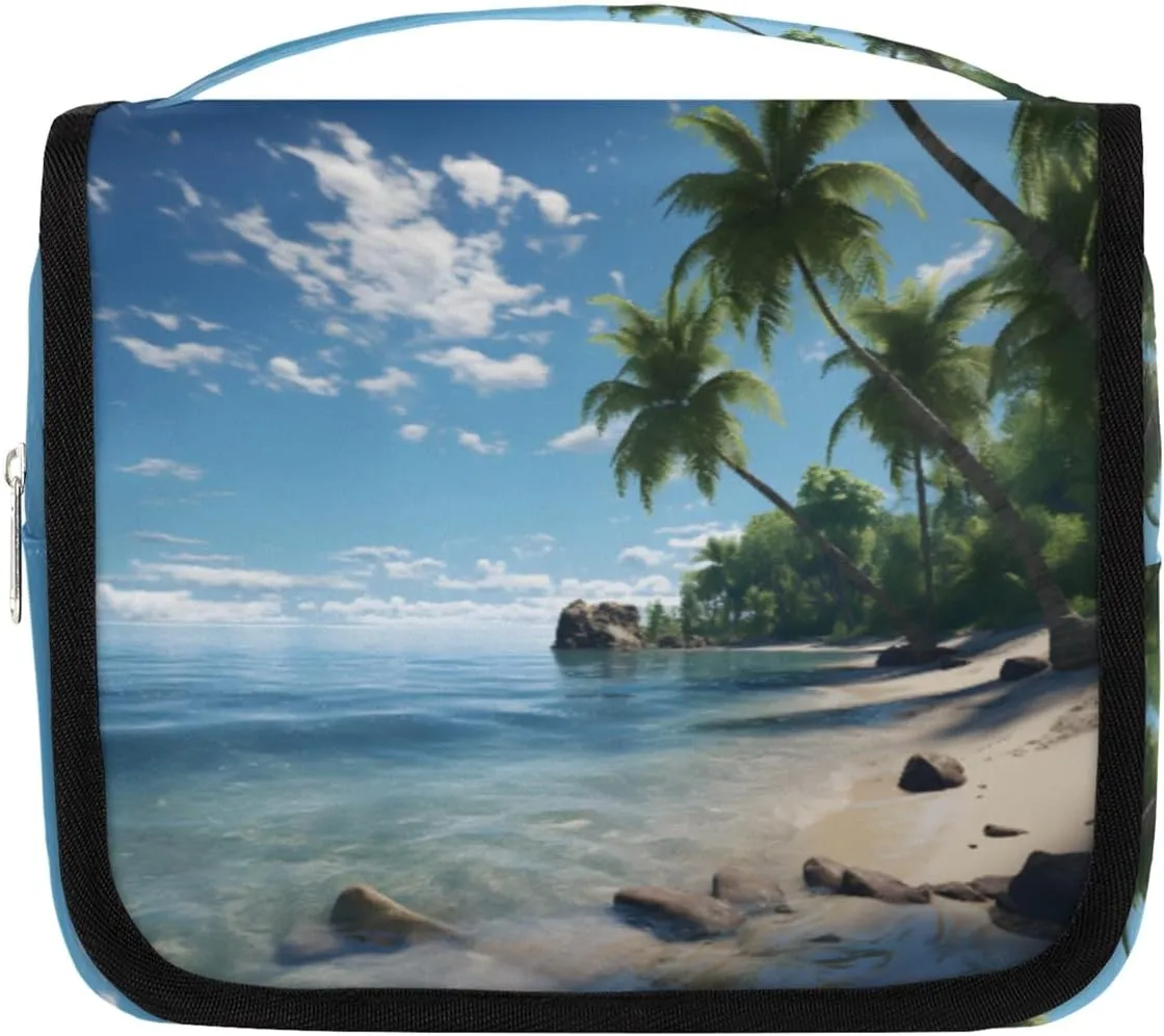 Nature Sea Hanging Travel Toiletry Bag Kit Makeup Case Cosmetics Organizer Tropical Palm Trees Toiletry Bag for Women Make up Accessories Shampoo Body Cream Brushes Set