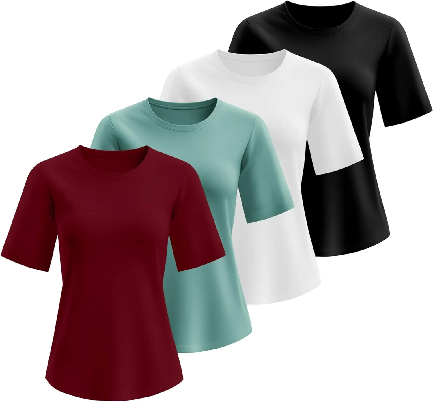 Neer 4 Pack Women's Half Sleeve Top Elbow Length T Shirt Women Round Neck Basic Cotton Tee Summer Casual Blouses
