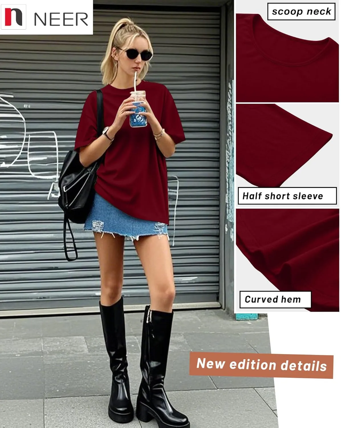 Neer 4 Pack Women's Half Sleeve Top Elbow Length T Shirt Women Round Neck Basic Cotton Tee Summer Casual Blouses