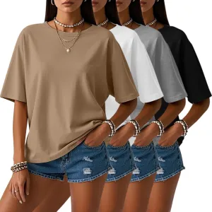 Neer 4 Pack Women's Half Sleeve Top Elbow Length T Shirt Women Round Neck Basic Cotton Tee Summer Casual Blouses
