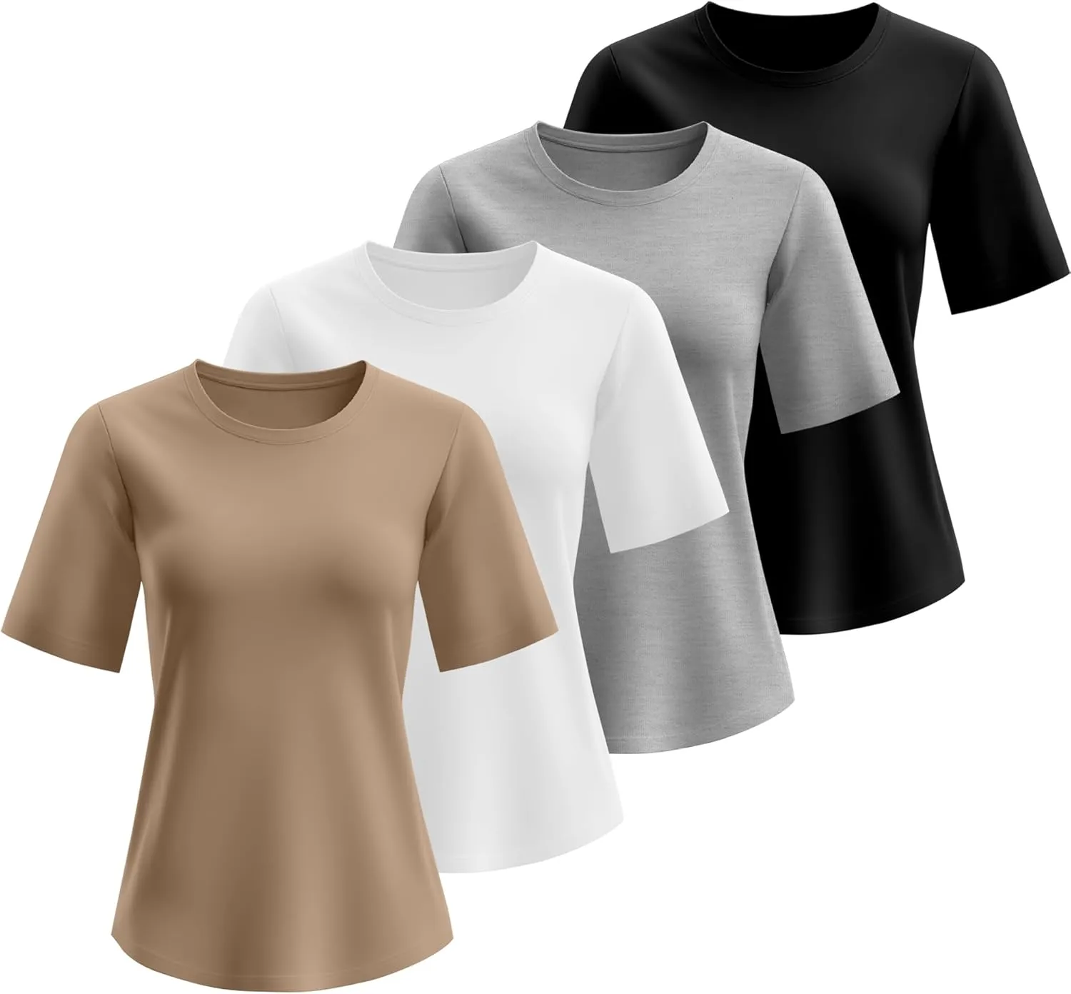 Neer 4 Pack Women's Half Sleeve Top Elbow Length T Shirt Women Round Neck Basic Cotton Tee Summer Casual Blouses