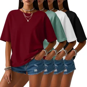 Neer 4 Pack Women's Half Sleeve Top Elbow Length T Shirt Women Round Neck Basic Cotton Tee Summer Casual Blouses