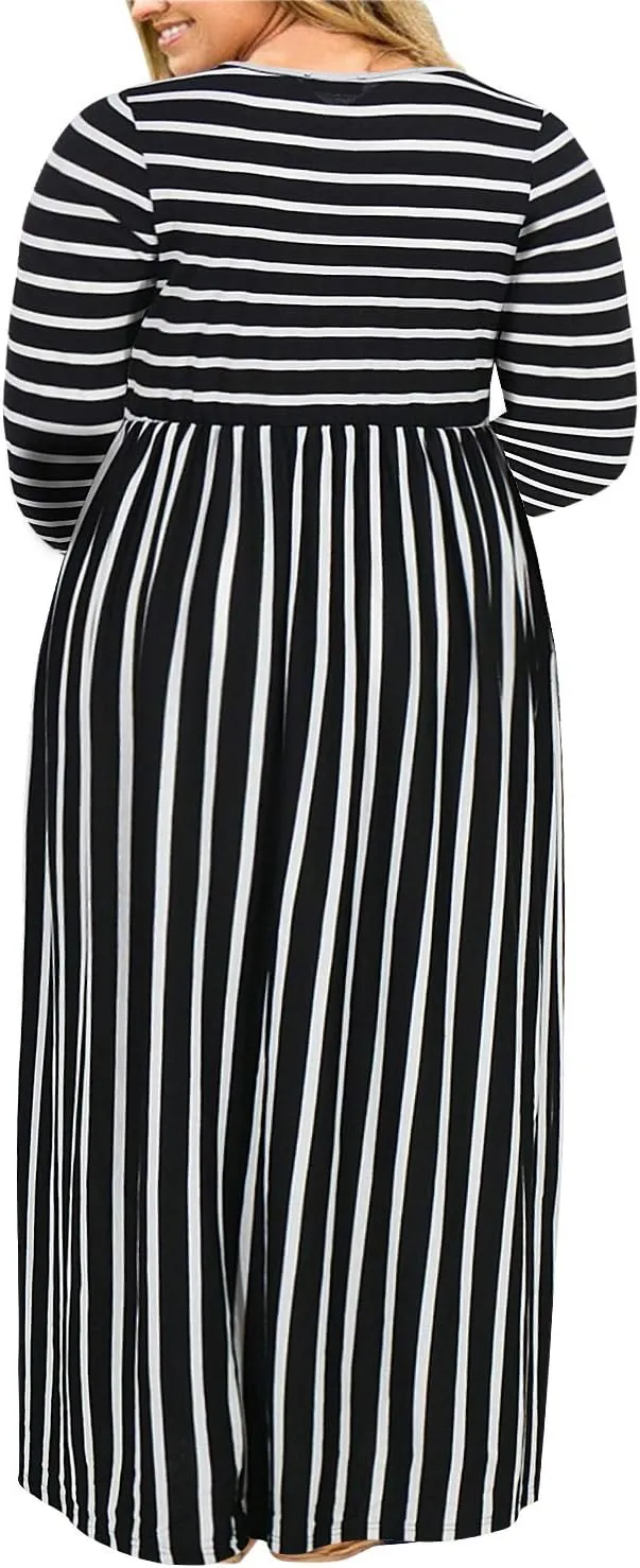 Nemidor Women Long Sleeve Loose Plain Casual Plus Size Long Maxi Dress with Pockets