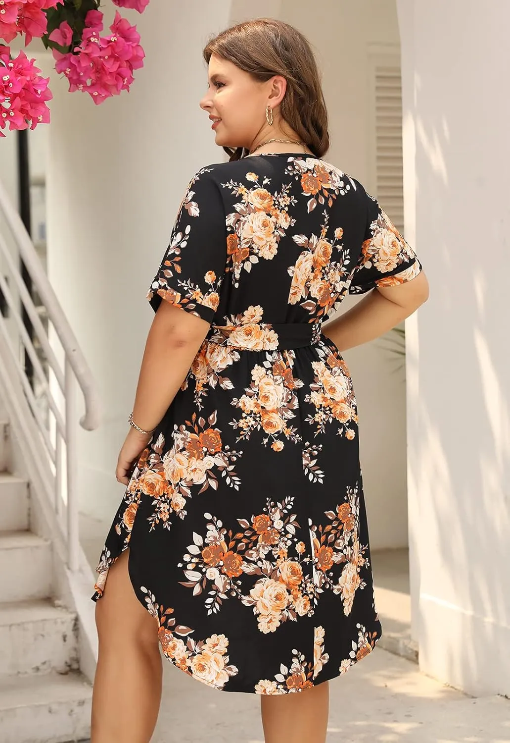 Nemidor Womens Casual Plus Size Summer Boho Floral Print Swing Midi Dress with Pockets NEM306