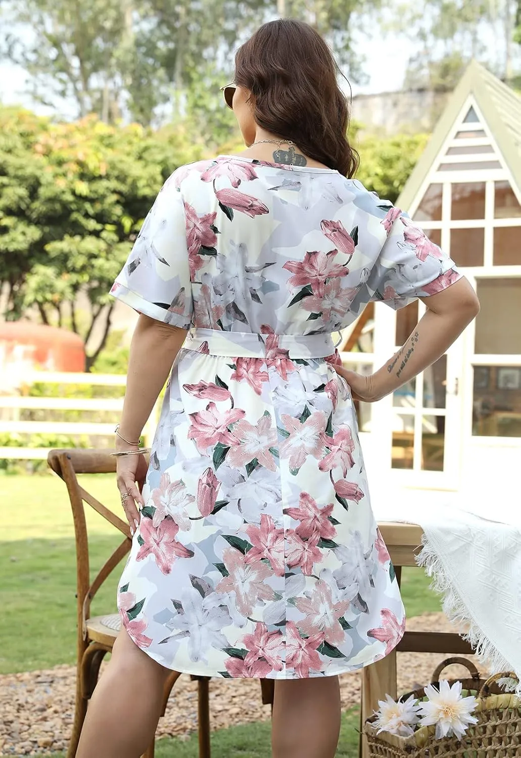 Nemidor Womens Casual Plus Size Summer Boho Floral Print Swing Midi Dress with Pockets NEM306