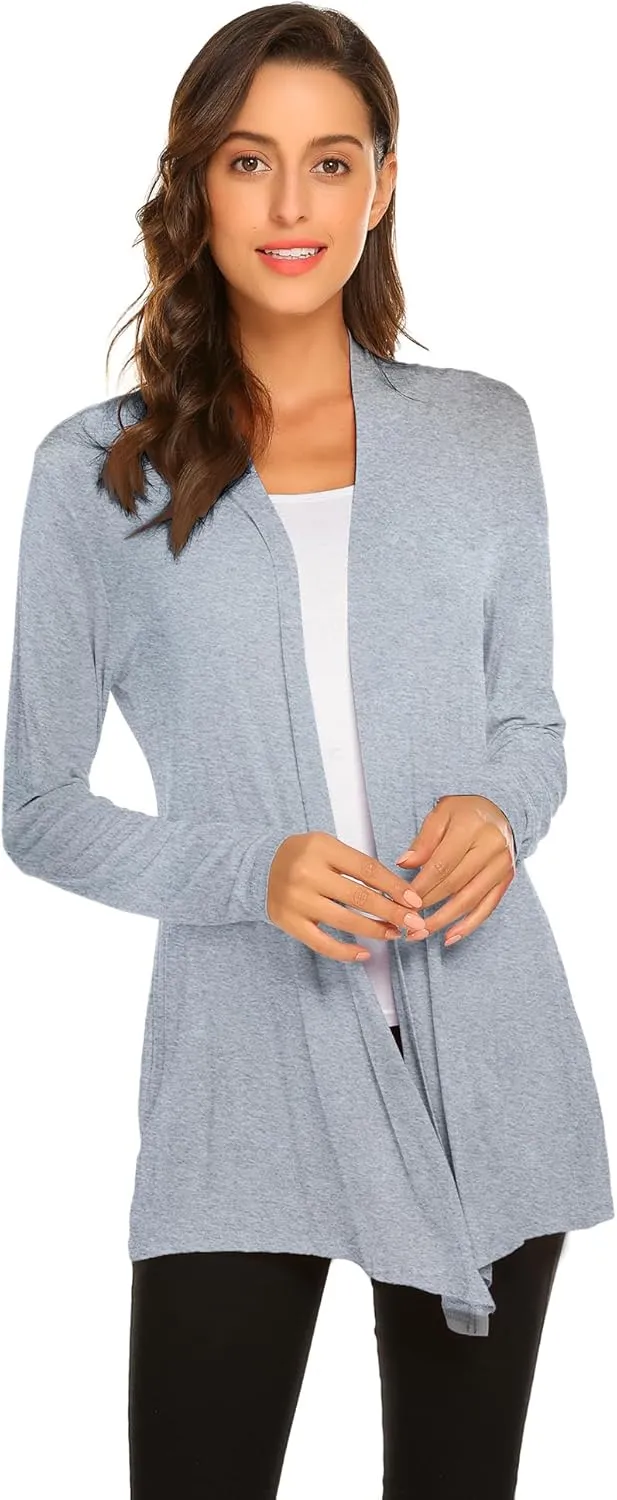 Newchoice Womens Casual Lightweight Long Sleeve Cardigan Soft Drape Open Front Fall Dusters (S-3XL)