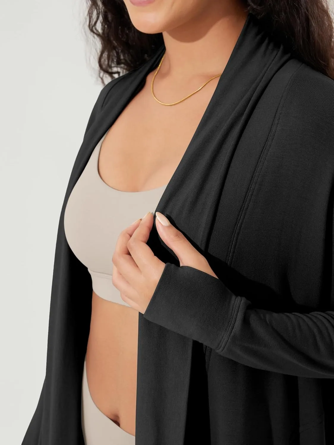 ODODOS Women's Drape Open Front Cardigans Cozy Soft Long Sleeve Casual Wrap Outerwear with Pockets Thumb Hole
