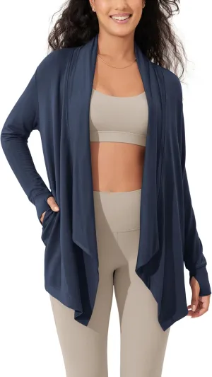ODODOS Women's Drape Open Front Cardigans Cozy Soft Long Sleeve Casual Wrap Outerwear with Pockets Thumb Hole