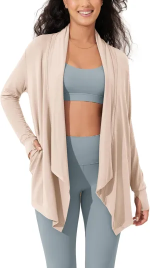 ODODOS Women's Drape Open Front Cardigans Cozy Soft Long Sleeve Casual Wrap Outerwear with Pockets Thumb Hole